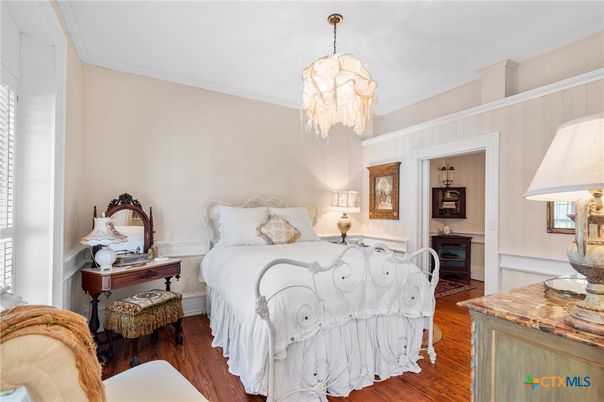 Bedroom, Chandelier, Interior, Wood Texture Flooring