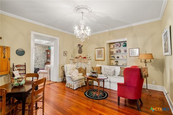 Chandelier, Dining room, Fireplace, Interior, Living room, Wood Texture Flooring