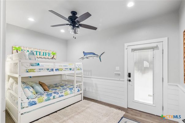 Bedroom, Interior, Recessed Lighting, Wood Texture Flooring