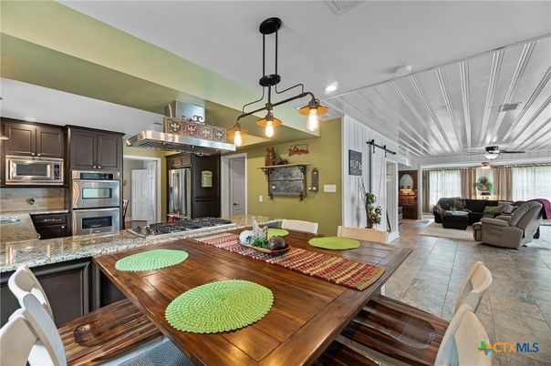 Dining room, Interior, Kitchen, Living room, Pendant Lights, Stainless Steel Appliances