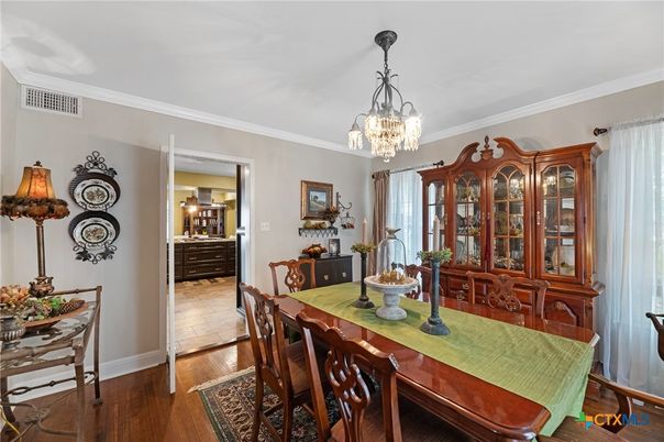 Chandelier, Dining room, Interior, Wood Texture Flooring