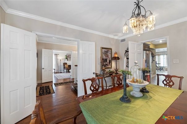 Chandelier, Dining room, Interior, Wood Texture Flooring