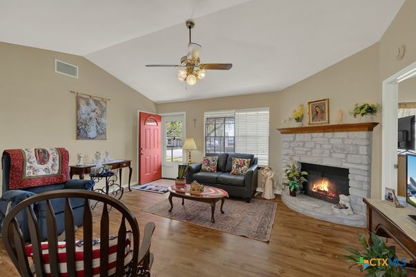 Dining room, Fireplace, Interior, Living room, Wood Texture Flooring