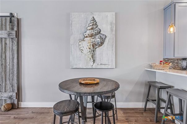 Dining room, Interior, Pendant Lights, Wood Texture Flooring
