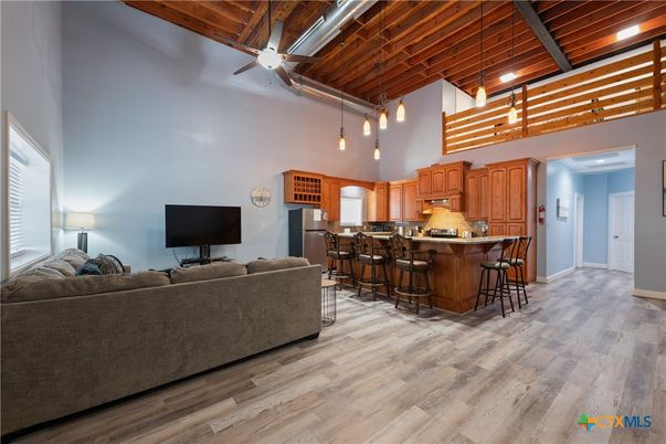 Dining room, Interior, Kitchen, Living room, Pendant Lights, Wooden Beams, Wooden Ceilings, Wood Texture Flooring