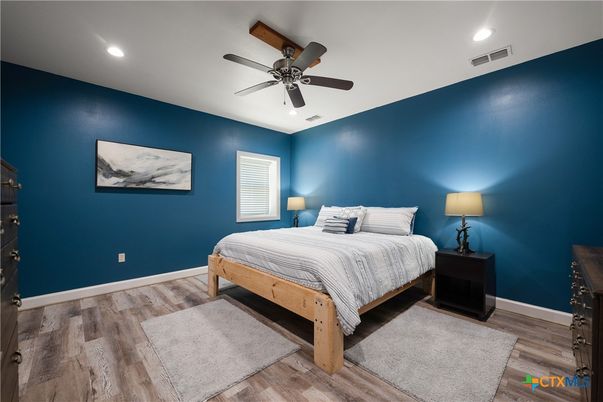 Bedroom, Interior, Recessed Lighting, Wood Texture Flooring