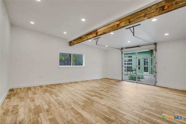 Empty room, Interior, Recessed Lighting, Wooden Beams, Wood Texture Flooring