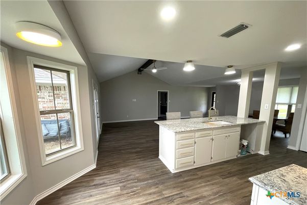 Interior, Kitchen, Recessed Lighting, Wood Texture Flooring
