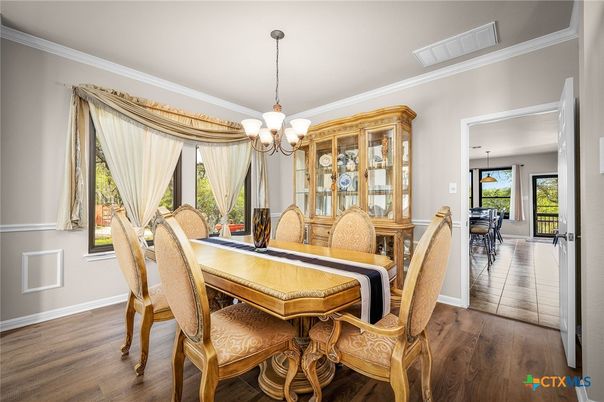 Chandelier, Dining room, Interior, Wood Texture Flooring