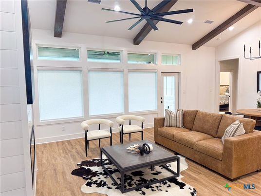 Interior, Living room, Recessed Lighting, Wooden Beams, Wood Texture Flooring
