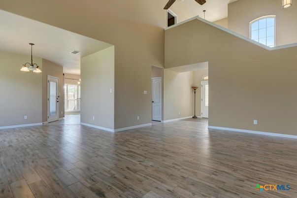 Empty room, Interior, Pendant Lights, Wood Texture Flooring