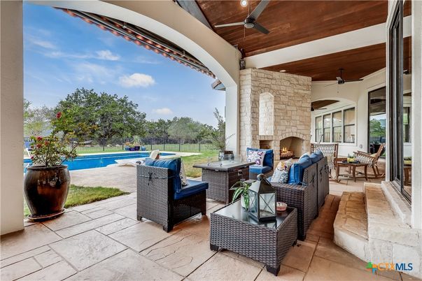 Exterior, Fireplace, Pool
