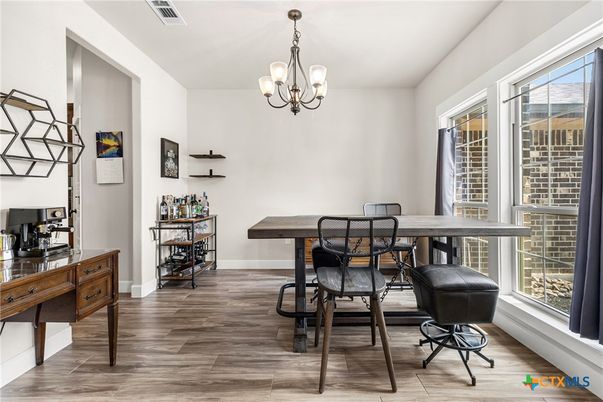 Chandelier, Dining room, Interior, Wood Texture Flooring