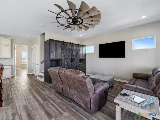 Interior, Living room, Recessed Lighting, Wood Texture Flooring