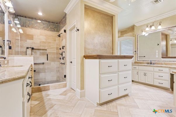 Bathroom, Dual Sink Vanities, Glass Shower, Interior, Recessed Lighting