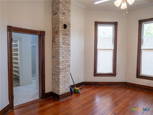 Empty room, Fireplace, Interior, Stone Walls, Wood Texture Flooring