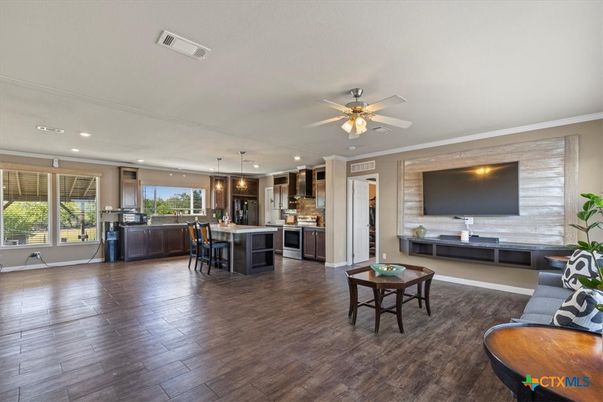 Interior, Kitchen, Pendant Lights, Recessed Lighting, Wood Texture Flooring