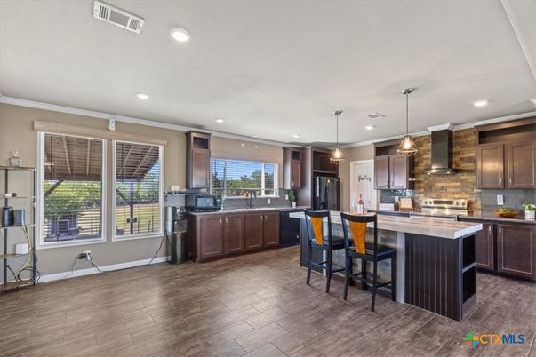 Interior, Kitchen, Pendant Lights, Recessed Lighting, Wood Texture Flooring