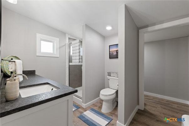 Bathroom, Interior, Recessed Lighting, Wood Texture Flooring