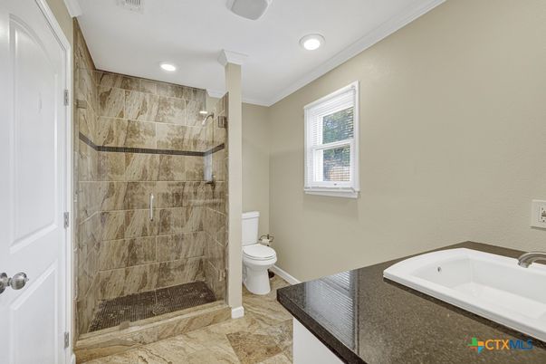 Bathroom, Glass Shower, Interior, Recessed Lighting