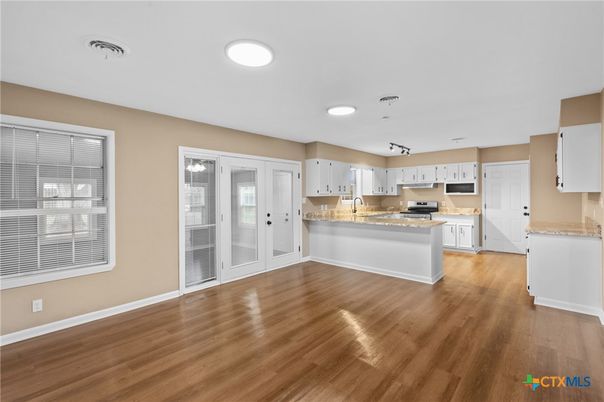 Interior, Kitchen, Recessed Lighting, Wood Texture Flooring