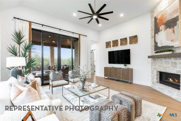 Fireplace, Interior, Living room, Pendant Lights, Recessed Lighting, Wood Texture Flooring