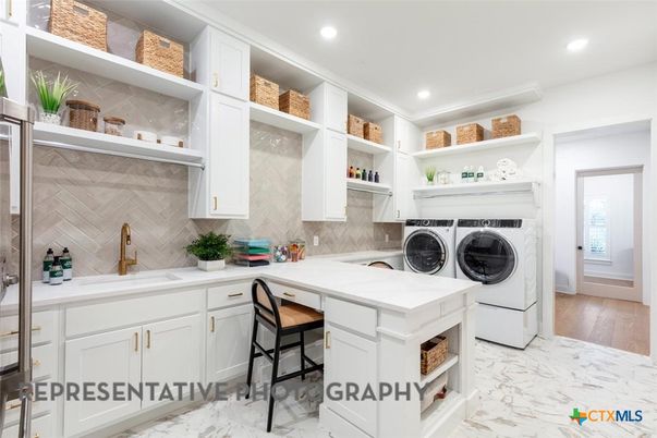 Interior, Marble, Recessed Lighting, Utility Closets, Washer, Wood Texture Flooring