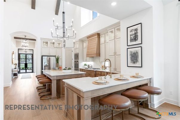 Chandelier, Interior, Kitchen, Recessed Lighting, Stainless Steel Appliances, Wood Texture Flooring
