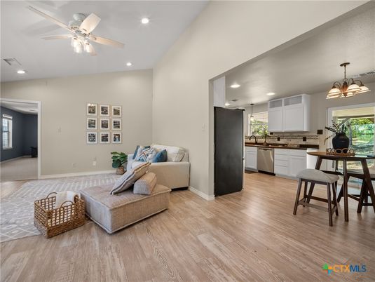 Dining room, Interior, Kitchen, Living room, Pendant Lights, Recessed Lighting, Wood Texture Flooring