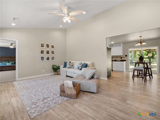 Dining room, Interior, Kitchen, Living room, Pendant Lights, Recessed Lighting, Wood Texture Flooring