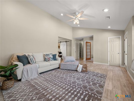 Bedroom, Interior, Living room, Recessed Lighting, Wood Texture Flooring