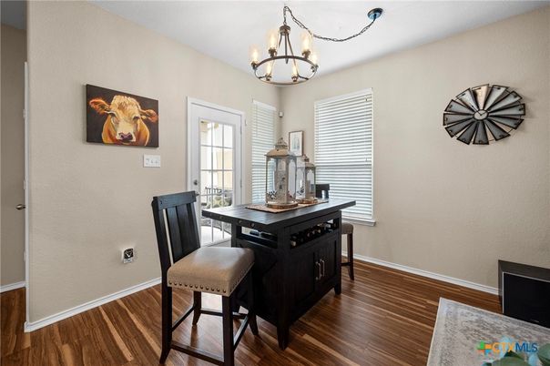 Chandelier, Dining room, Interior, Wood Texture Flooring
