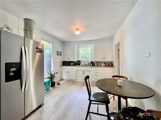 Dining room, Interior, Kitchen, Stainless Steel Appliances, Wood Texture Flooring