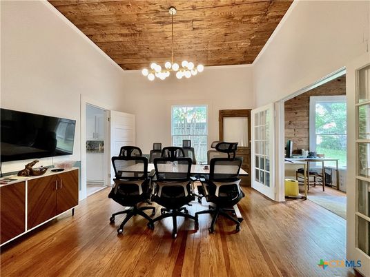 Chandelier, Dining room, Interior, Pendant Lights, Wooden Ceilings, Wood Texture Flooring