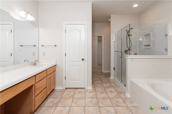 Bathroom, Dual Sink Vanities, Glass Shower, Interior, Recessed Lighting