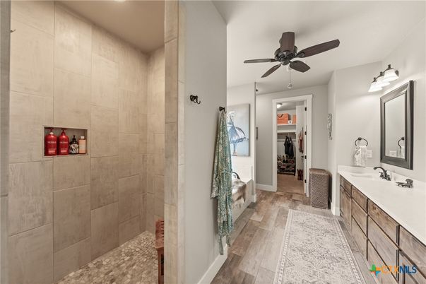 Bathroom, Dual Sink Vanities, Interior, Wood Texture Flooring