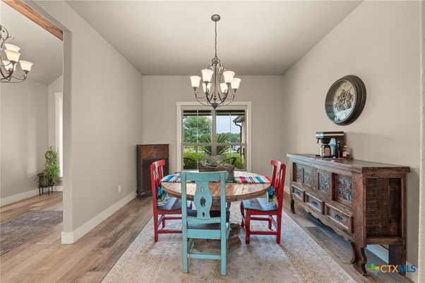 Chandelier, Dining room, Interior, Wood Texture Flooring