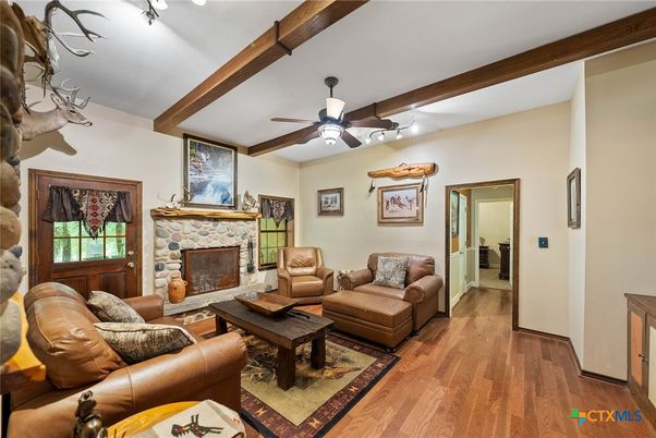 Fireplace, Interior, Living room, Wooden Beams, Wood Texture Flooring