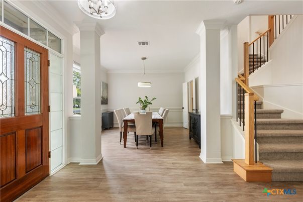 Dining room, Interior, Pendant Lights, Wood Texture Flooring