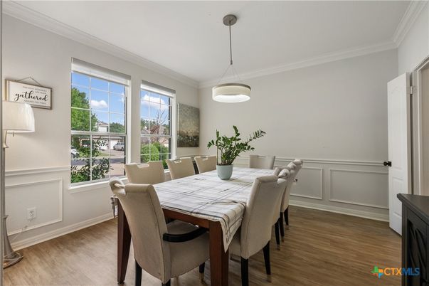 Dining room, Interior, Pendant Lights, Wood Texture Flooring