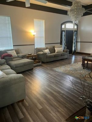 Chandelier, Interior, Living room, Wooden Beams, Wood Texture Flooring