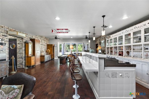 Interior, Kitchen, Pendant Lights, Recessed Lighting, Stone Walls, Wood Texture Flooring