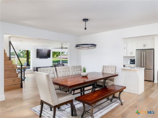 Dining room, Interior, Kitchen, Pendant Lights, Wood Texture Flooring
