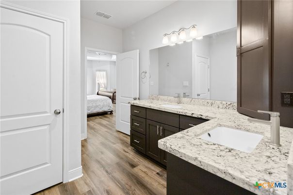 Bathroom, Dual Sink Vanities, Interior, Wood Texture Flooring