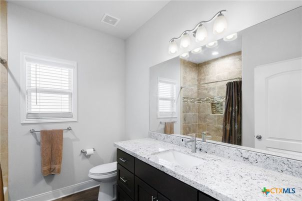 Bathroom, Glass Shower, Interior, Wood Texture Flooring