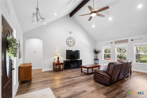 Interior, Pendant Lights, Recessed Lighting, Wooden Beams, Wood Texture Flooring