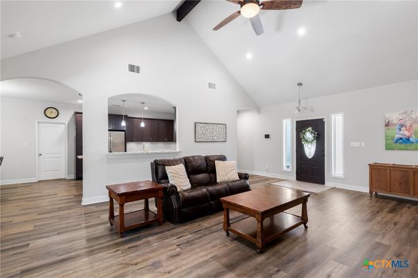 Interior, Kitchen, Living room, Pendant Lights, Recessed Lighting, Wood Texture Flooring