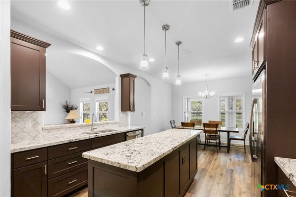 Chandelier, Dining room, Interior, Pendant Lights, Recessed Lighting, Wood Texture Flooring