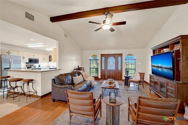 Interior, Kitchen, Living room, Stainless Steel Appliances, Wooden Beams, Wood Texture Flooring