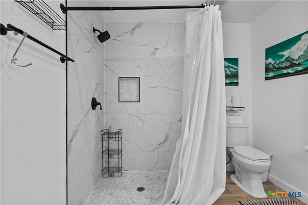 Bathroom, Interior, Marble Walls, Wood Texture Flooring